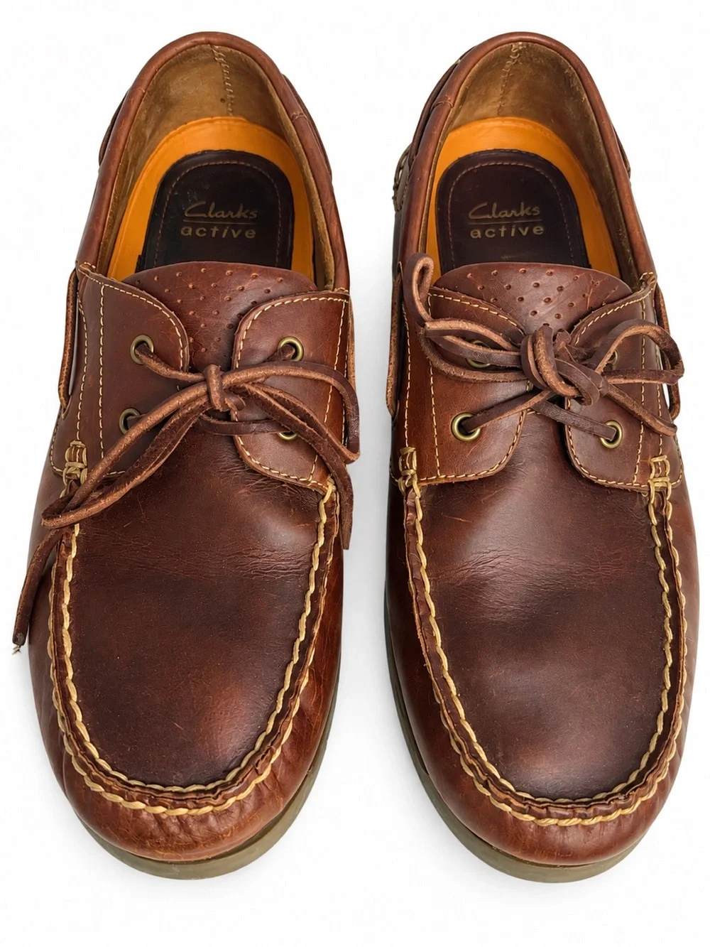 Clarks Active Air Men’s Size 9 Brown Leather Boat Shoes Moc Toe Deck Shoes